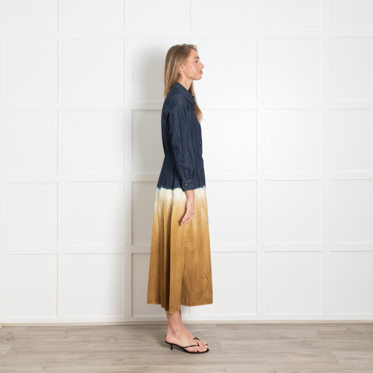 Weekend MaxMara Denim Blue Mustard Cotton Tie Dye Dress