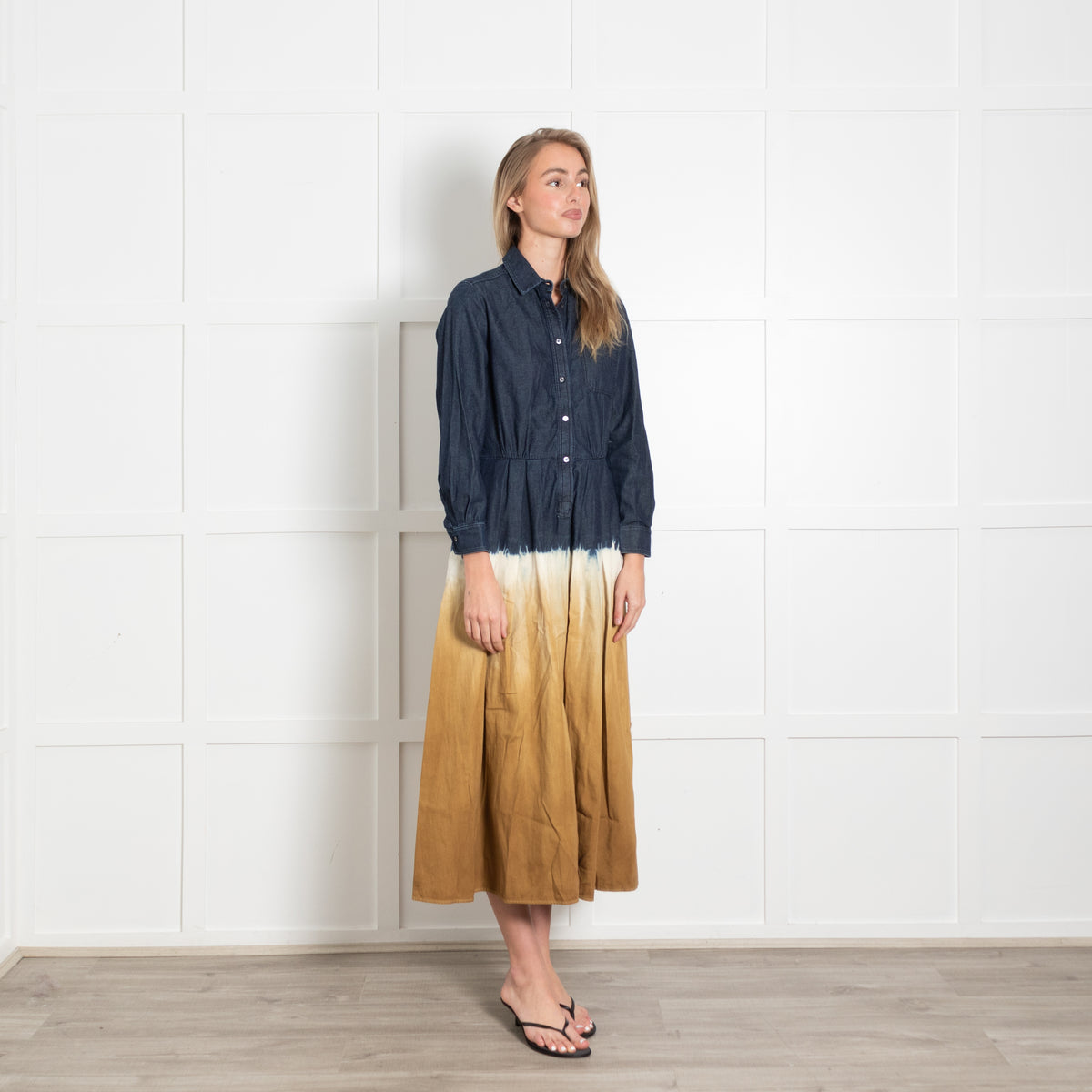 Weekend MaxMara Denim Blue Mustard Cotton Tie Dye Dress