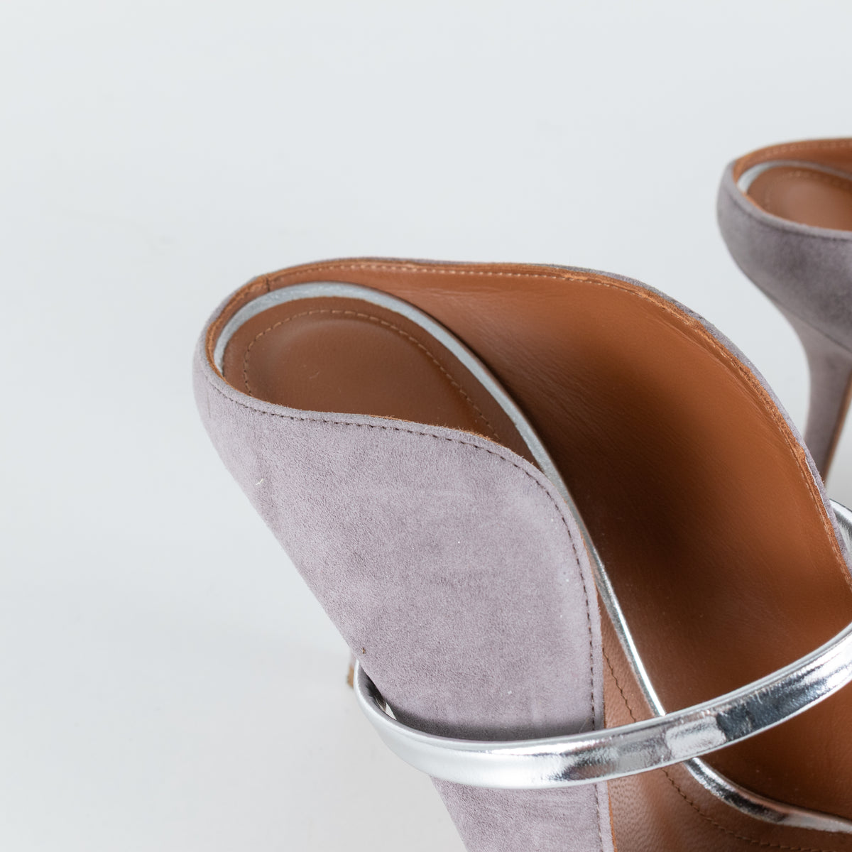 Malone Souliers Grey Suede Silver Straps Heeled Mules
