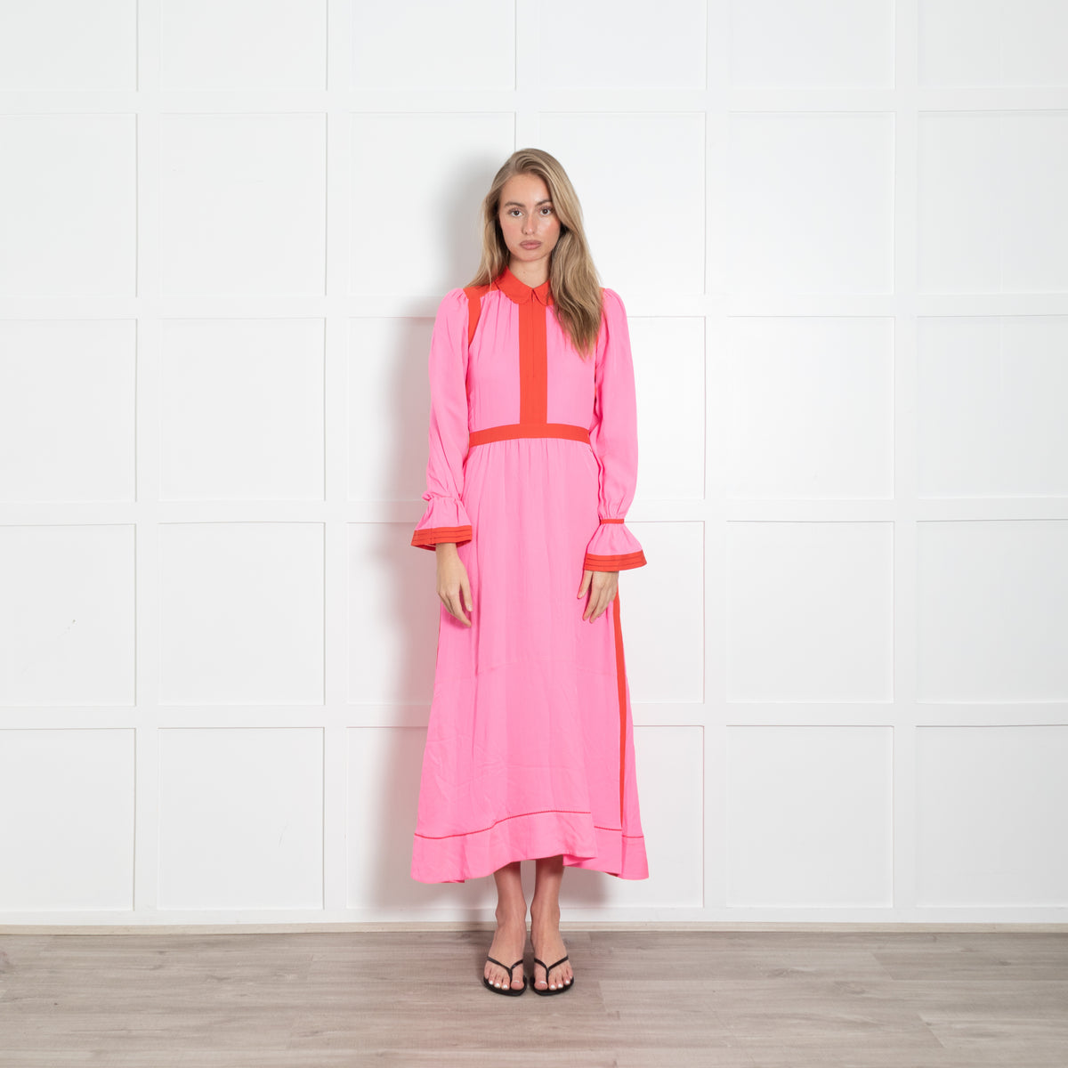 Me + Em Neon Pink Orange Trim Long Sleeve Maxi Dress – Phoenix Style