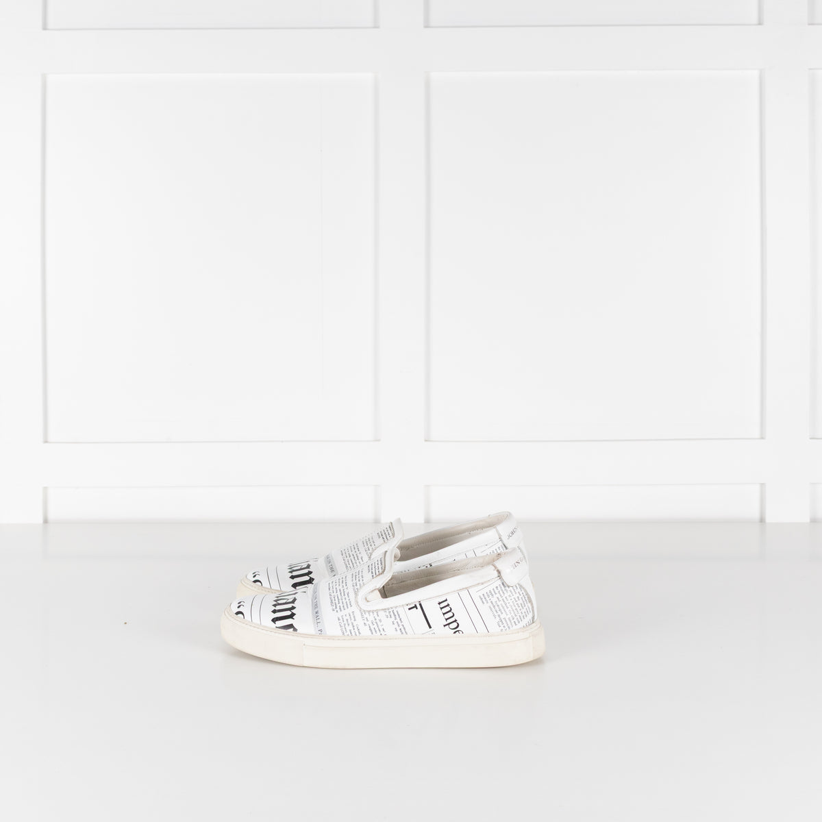 John Galliano White Black Newspaper Print Slide On Shoes