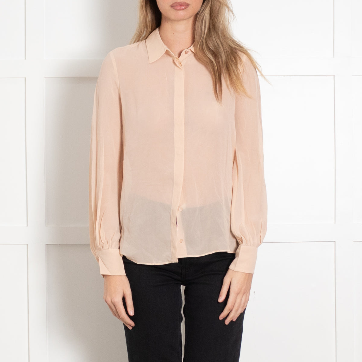 Max Mara Studio Blush  Beige Sheer Silk Blouse