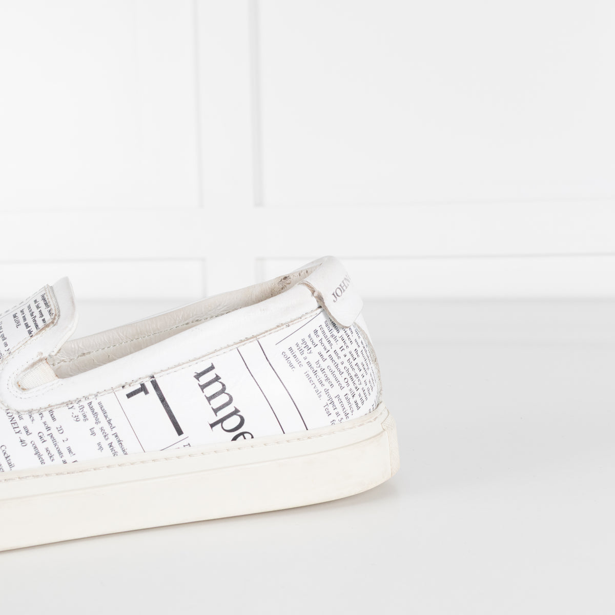 John Galliano White Black Newspaper Print Slide On Shoes