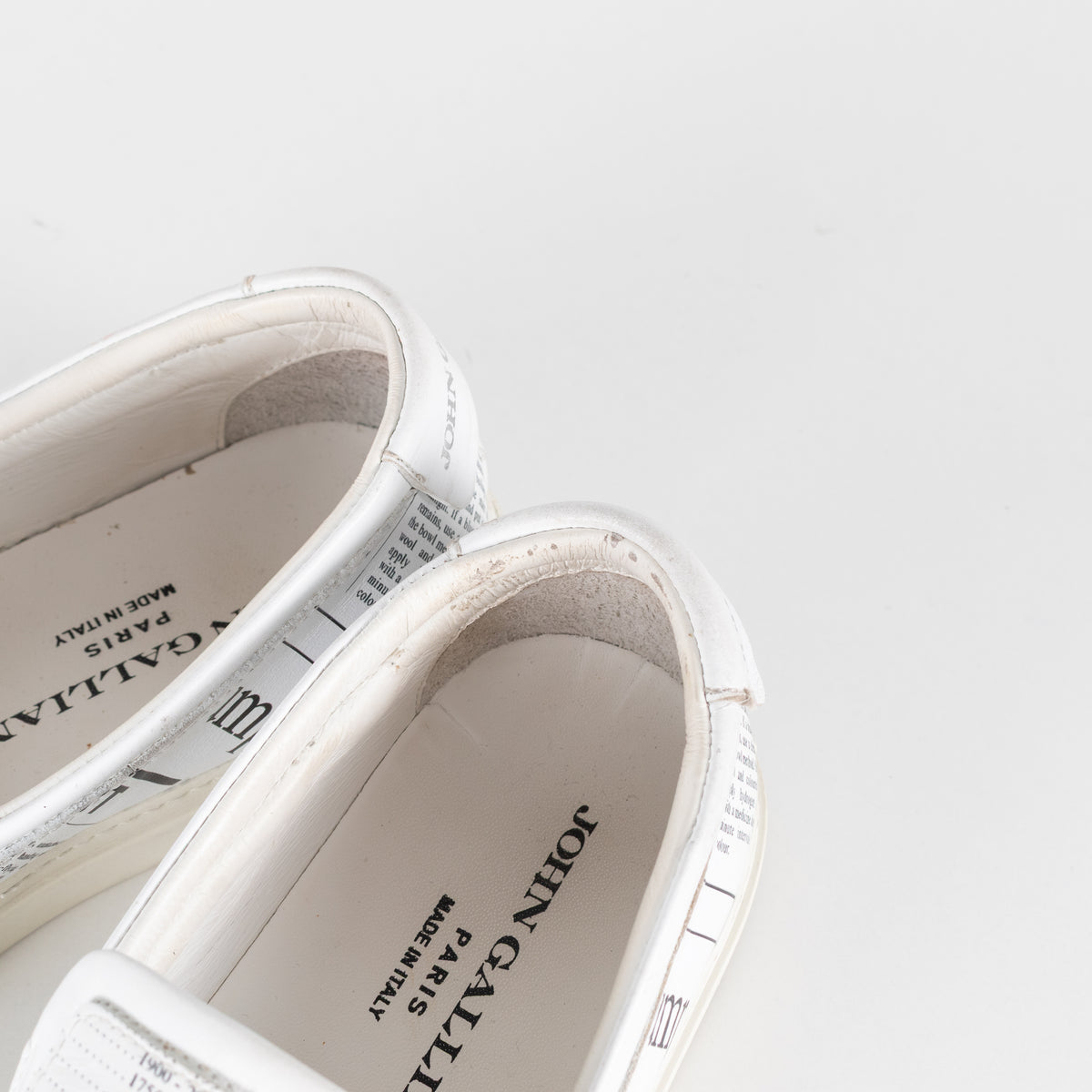 John Galliano White Black Newspaper Print Slide On Shoes