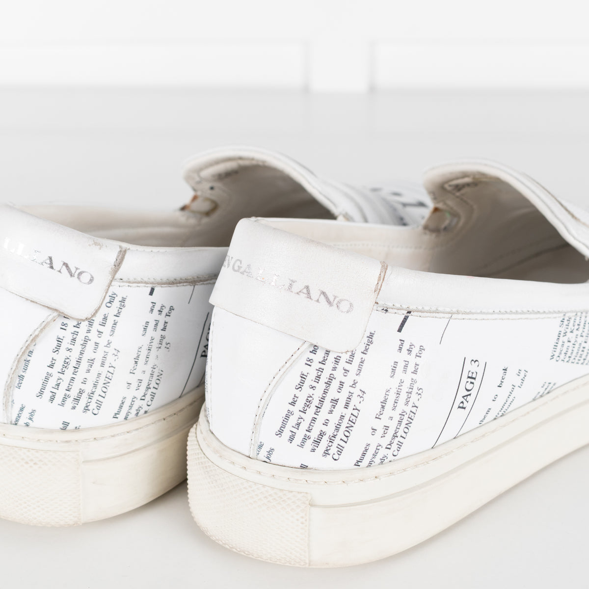 John Galliano White Black Newspaper Print Slide On Shoes