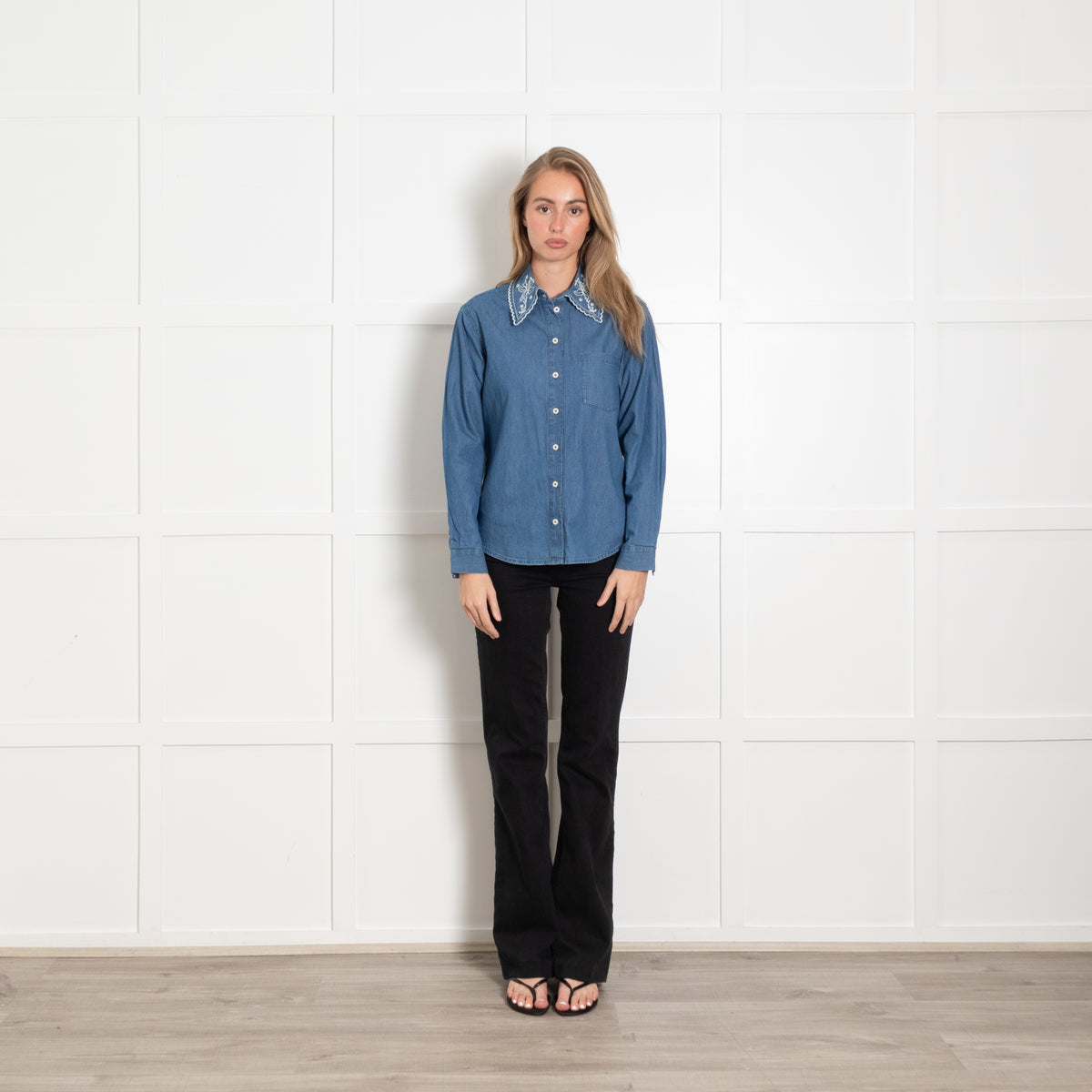 Bash Black Multi Embroidered Cotton Peasant Top