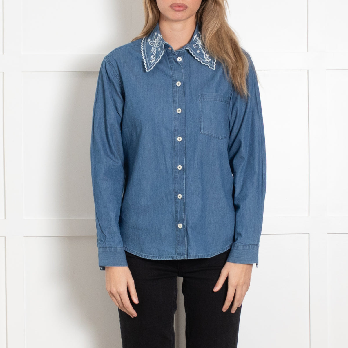 Bash Black Multi Embroidered Cotton Peasant Top