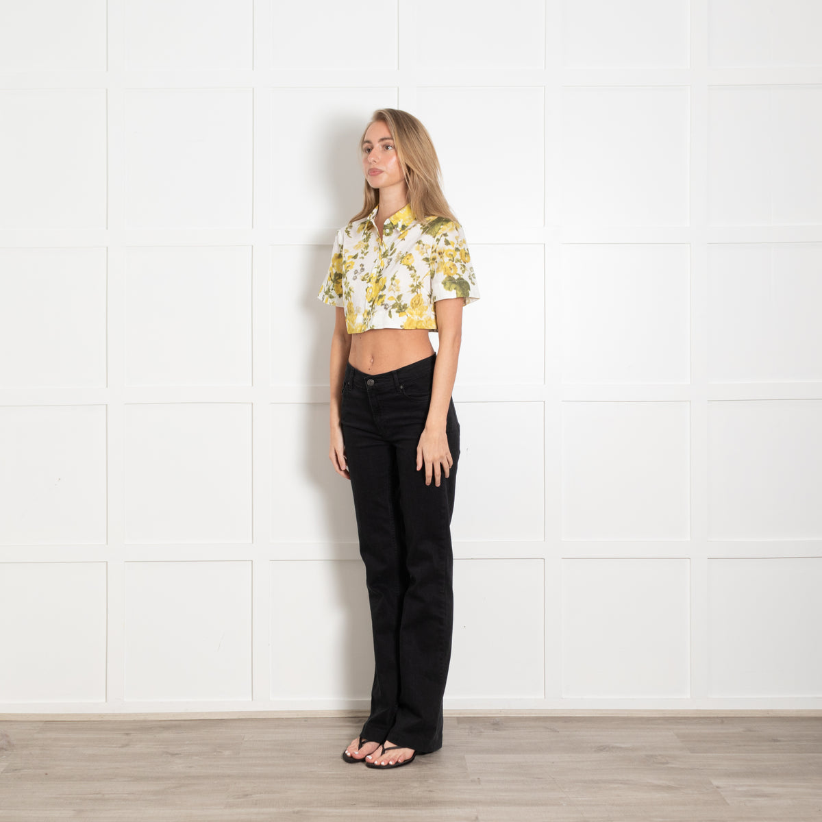 Erdem Cream Yellow Green Floral Cotton Cropped Shirt