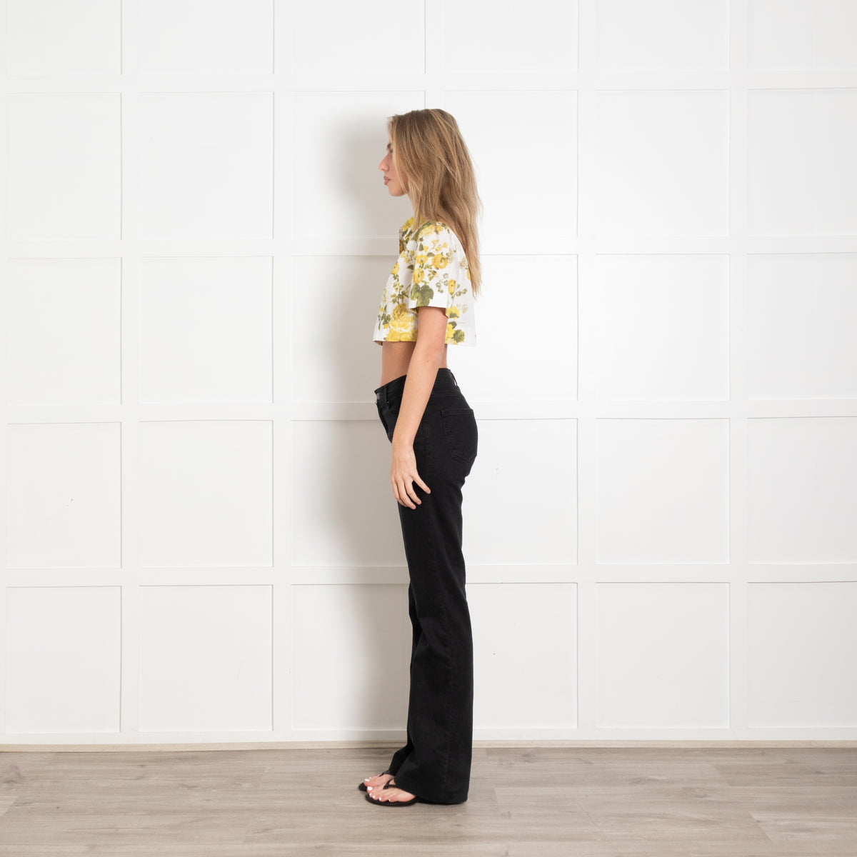 Erdem Cream Yellow Green Floral Cotton Cropped Shirt