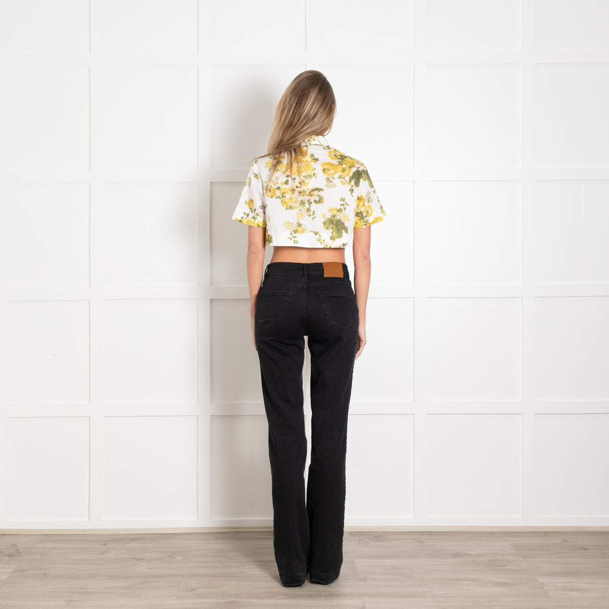 Erdem Cream Yellow Green Floral Cotton Cropped Shirt