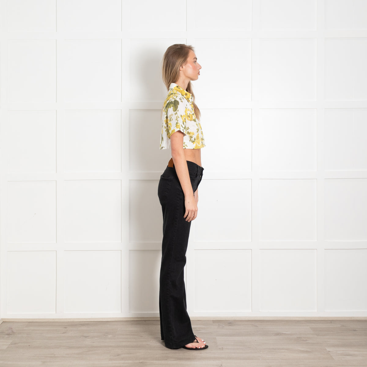 Erdem Cream Yellow Green Floral Cotton Cropped Shirt