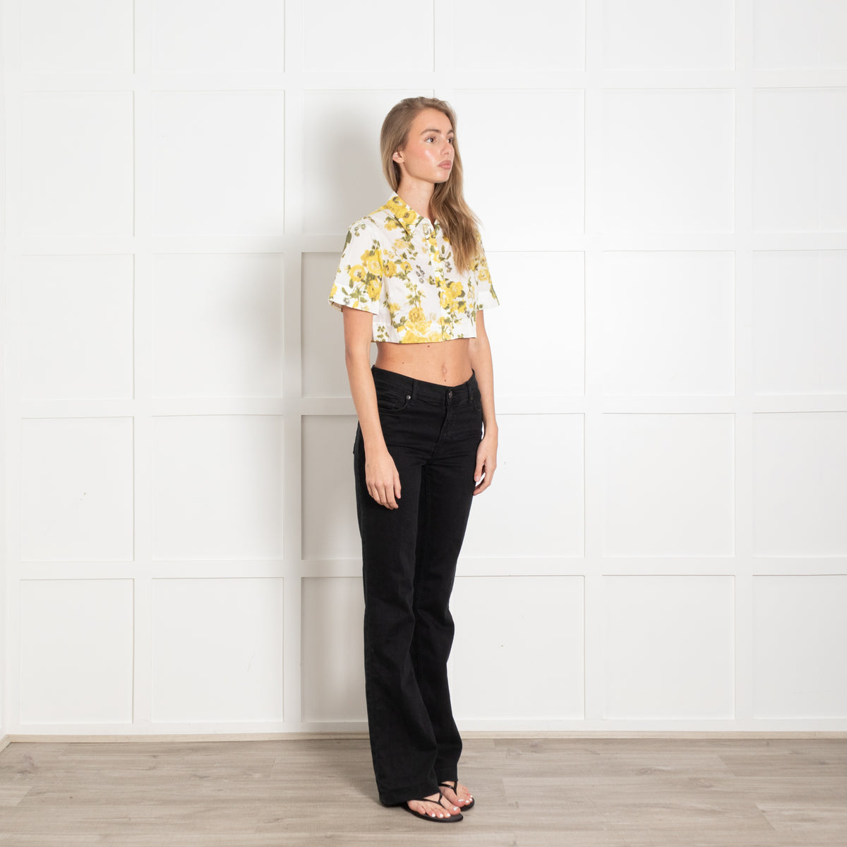 Erdem Cream Yellow Green Floral Cotton Cropped Shirt