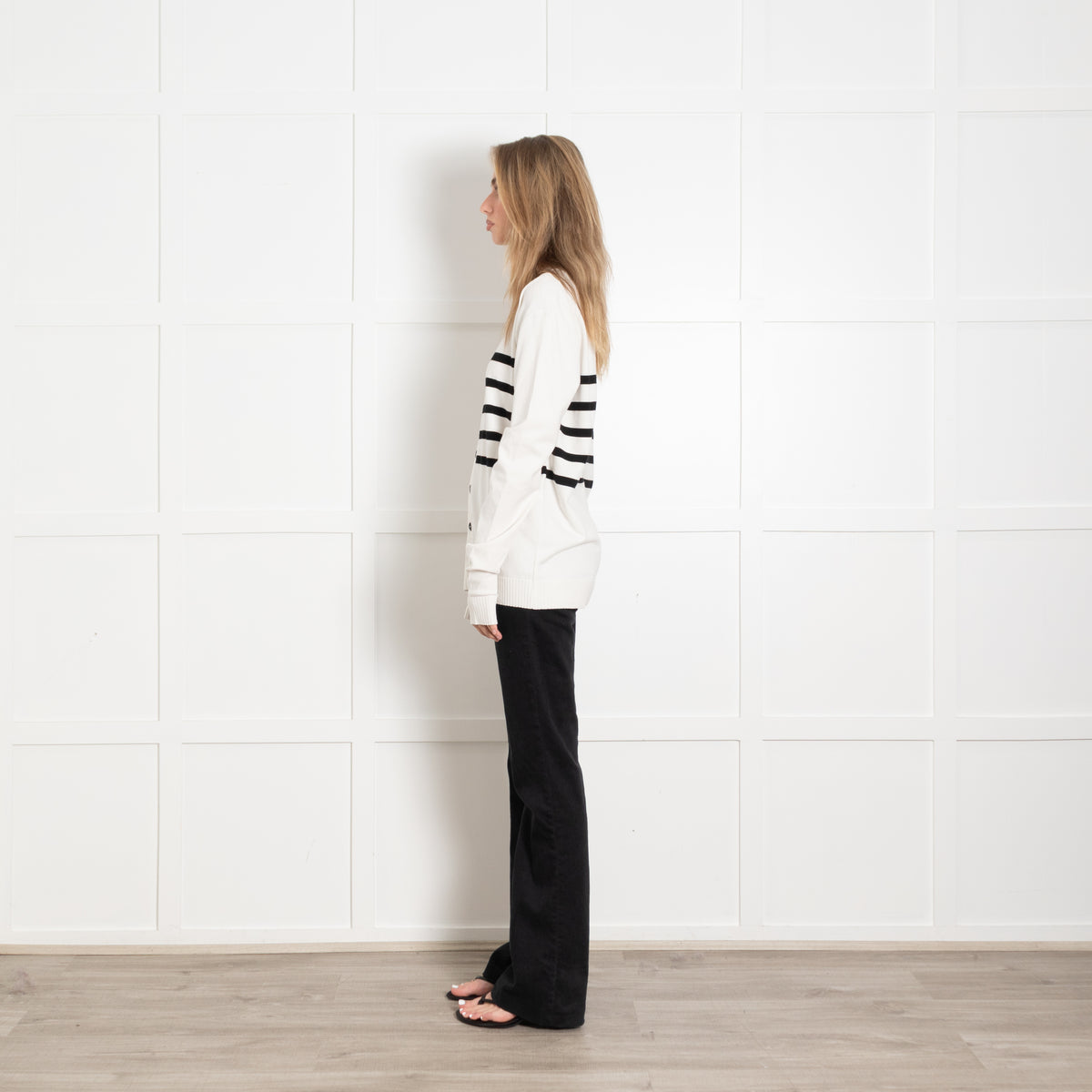 Sarah Pacini Cream Black Striped Cardigan