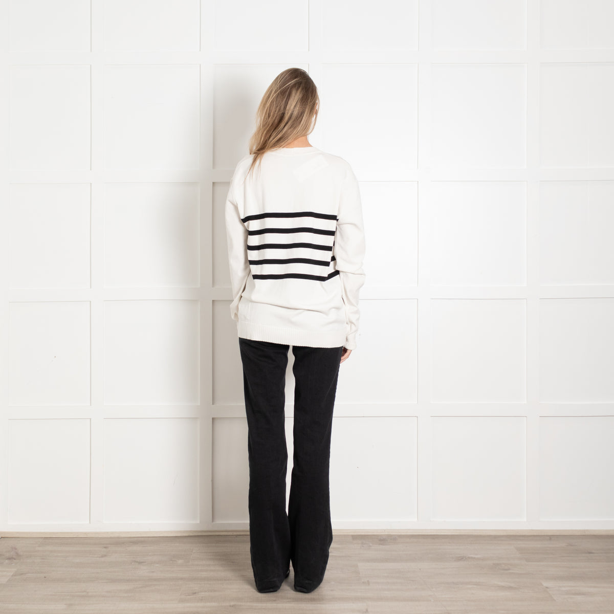 Sarah Pacini Cream Black Striped Cardigan