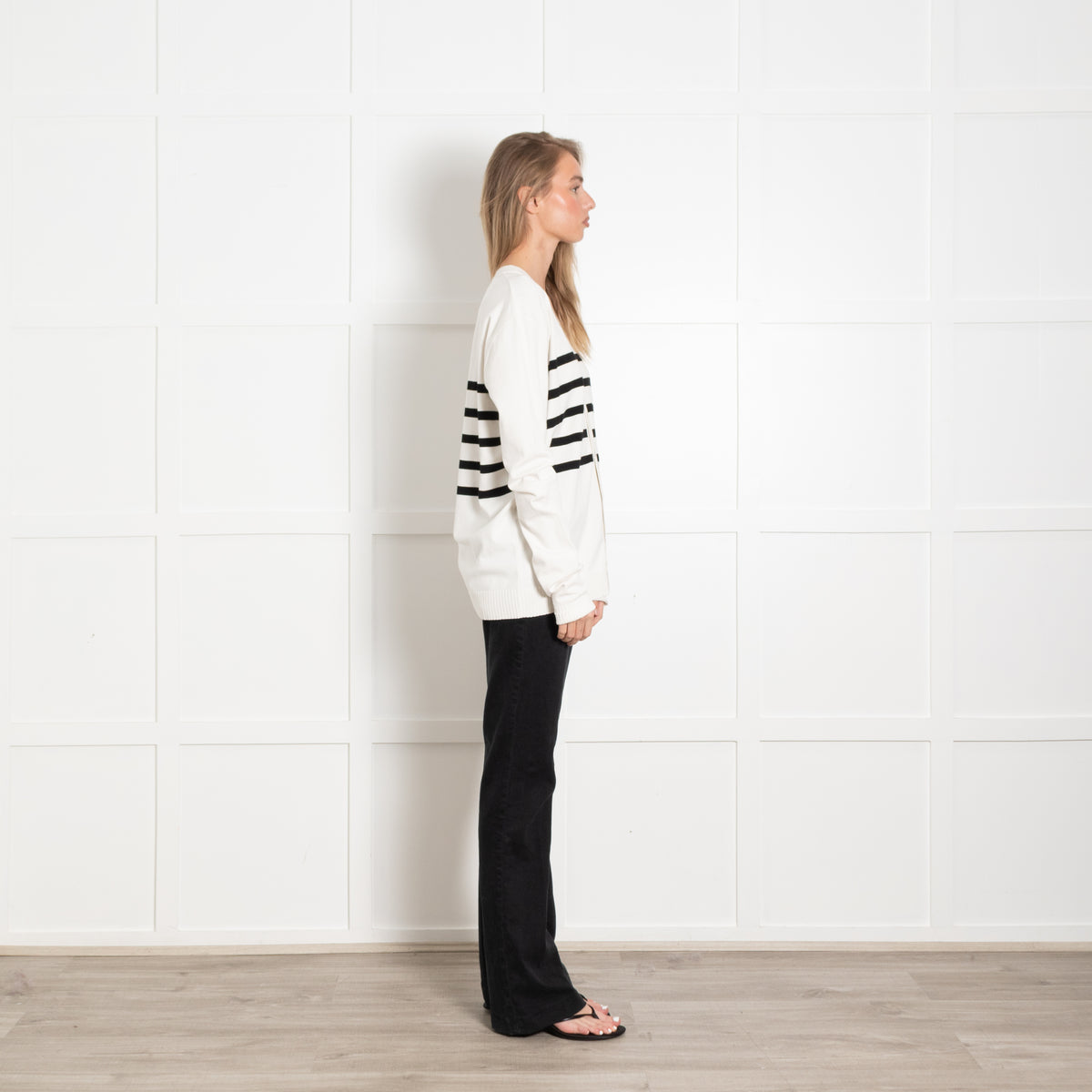 Sarah Pacini Cream Black Striped Cardigan