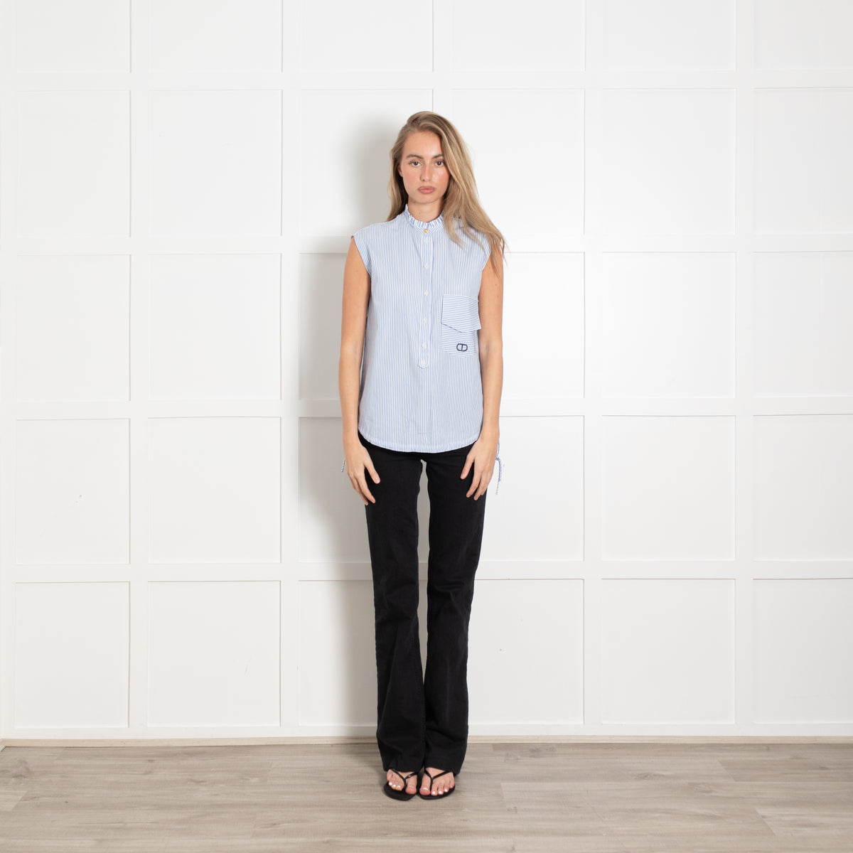 Twinset White Blue Striped Sleeveless Top