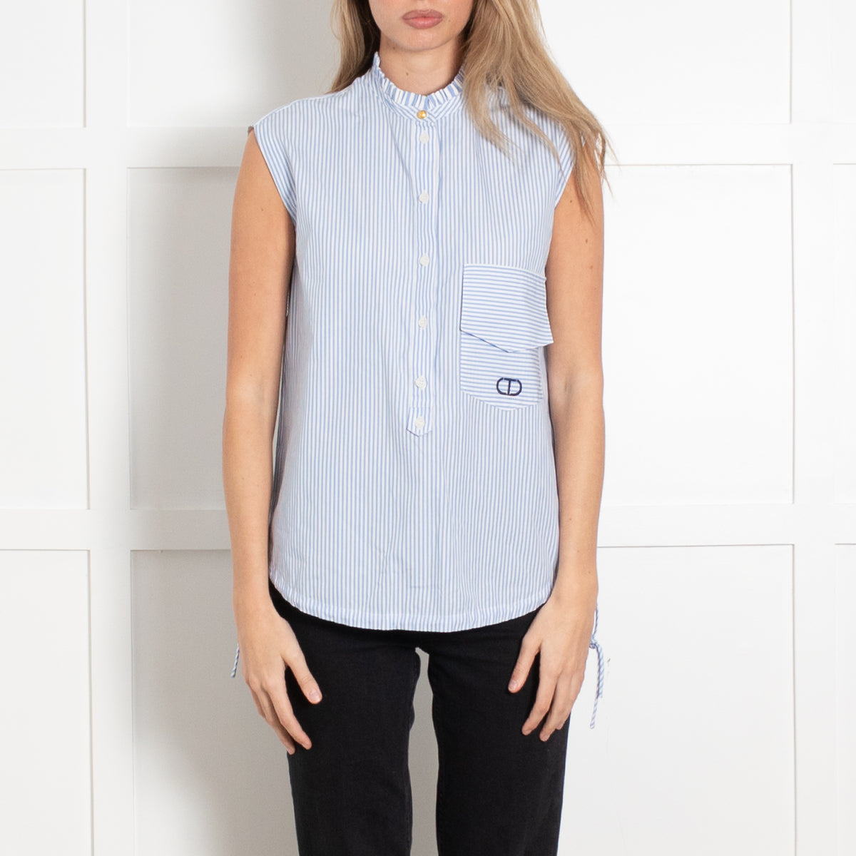 Twinset White Blue Striped Sleeveless Top