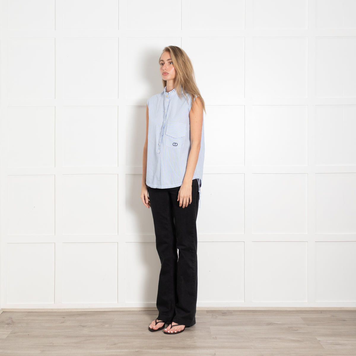 Twinset White Blue Striped Sleeveless Top
