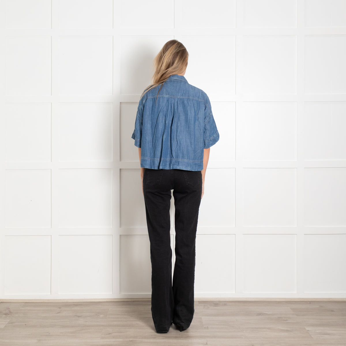 Sacrecoeur Denim Blue Short Sleeve Oversized Cropped Shirt
