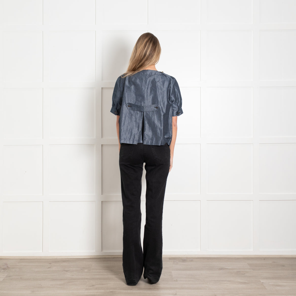 Sportmax Blue Cotton Linen Blend Pocket Detail Short Sleeve Jacket