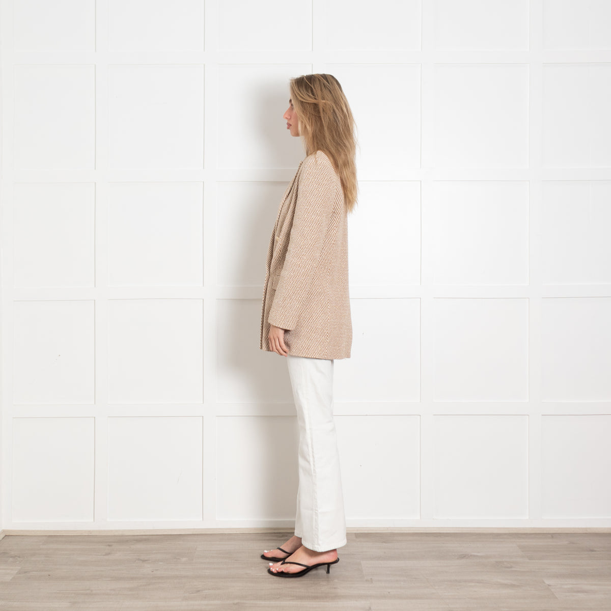 L'Agence Cream and Camel Woven Metallic Blazer