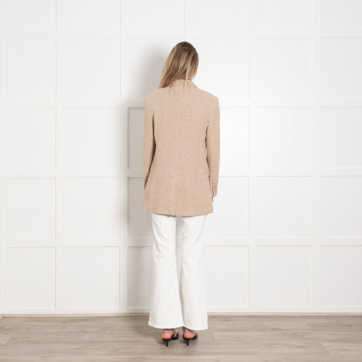 L'Agence Cream and Camel Woven Metallic Blazer