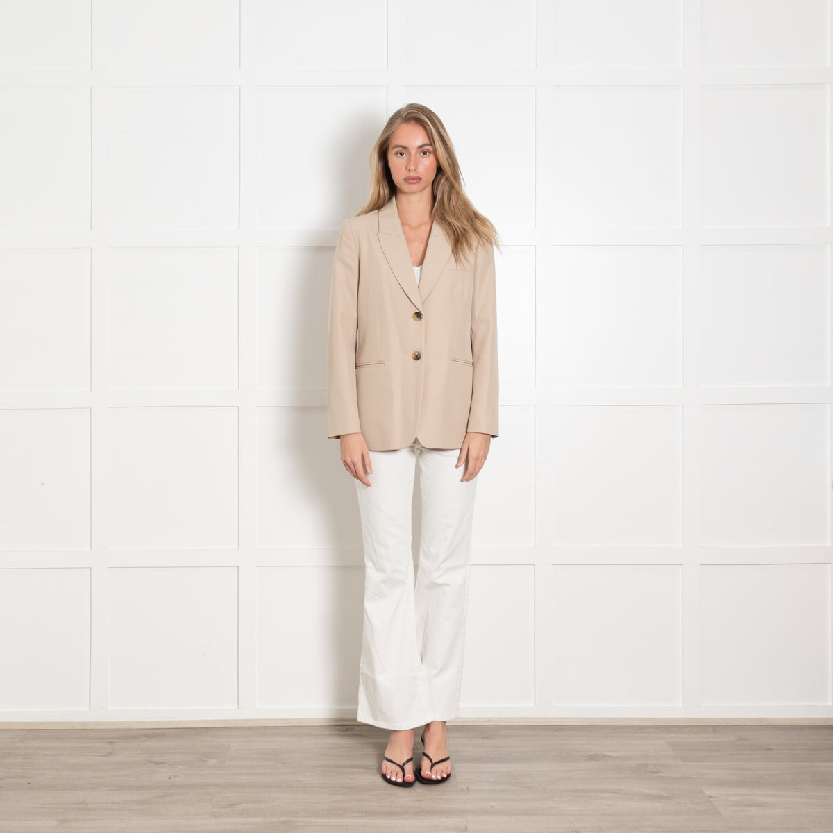 Alexa Chung Beige Straight Fit Blazer
