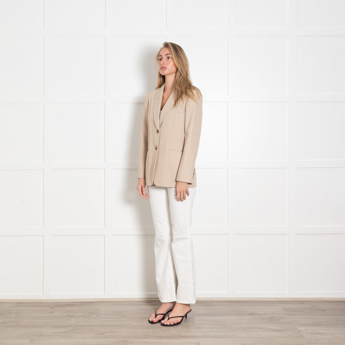 Alexa Chung Beige Straight Fit Blazer