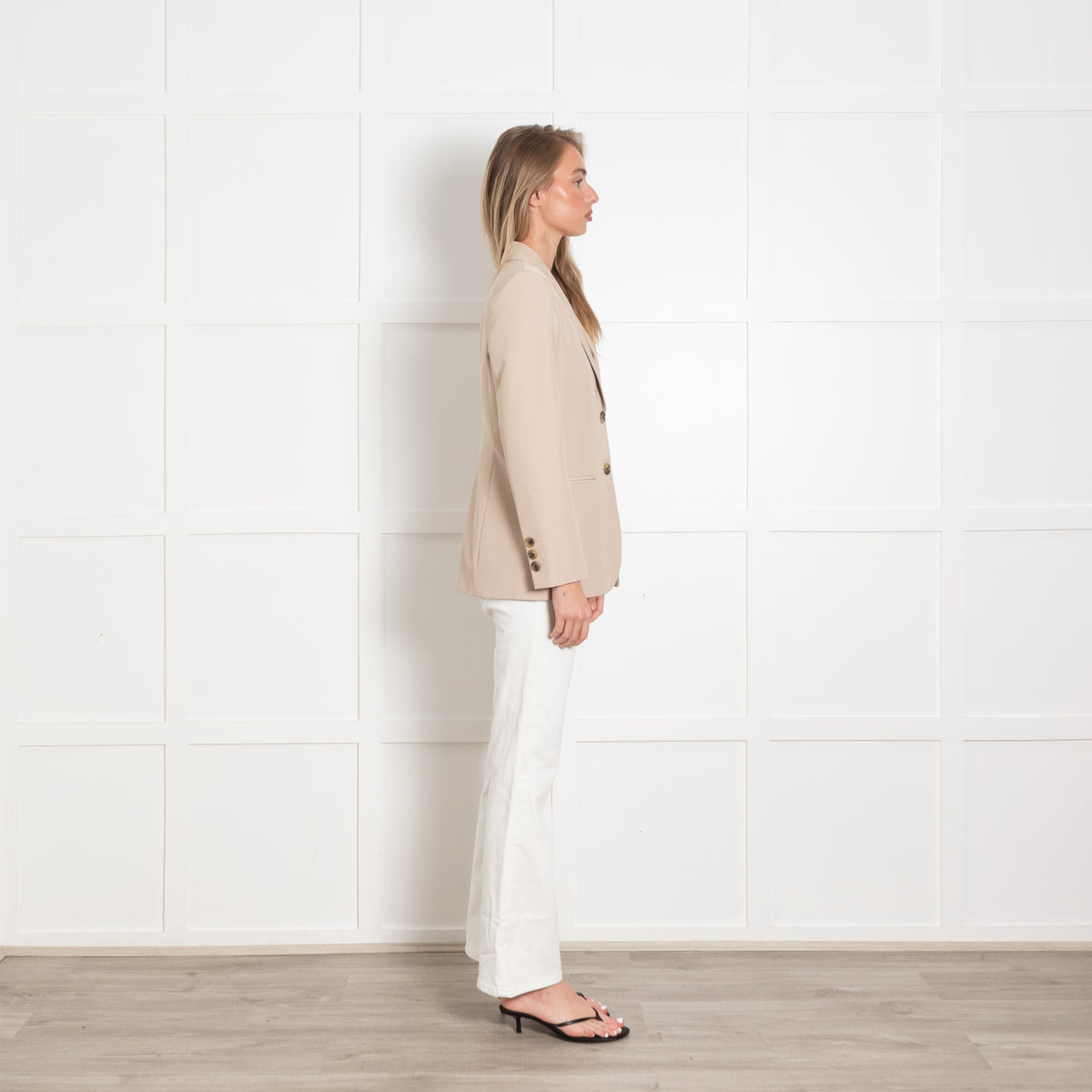 Alexa Chung Beige Straight Fit Blazer