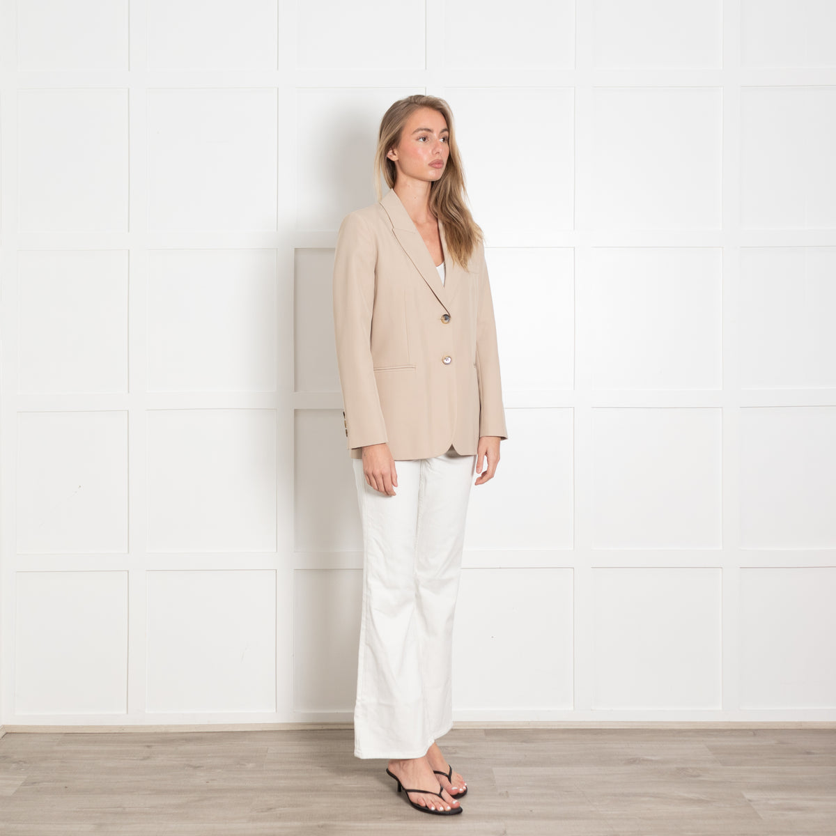 Alexa Chung Beige Straight Fit Blazer