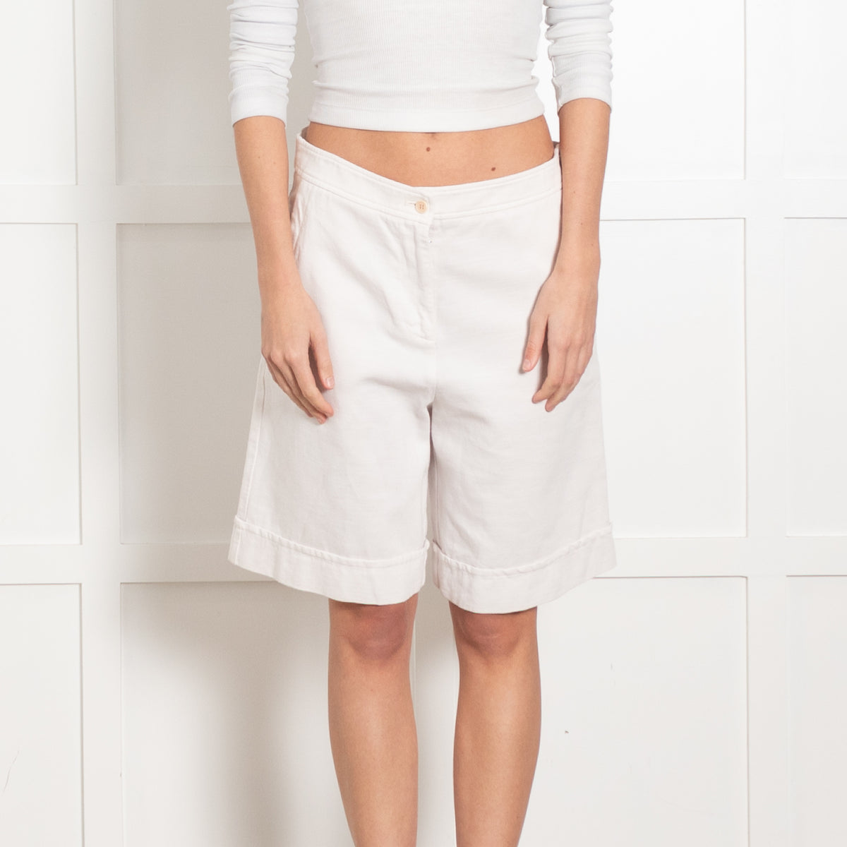 Rosso35 Cream Cotton Linen Long Shorts