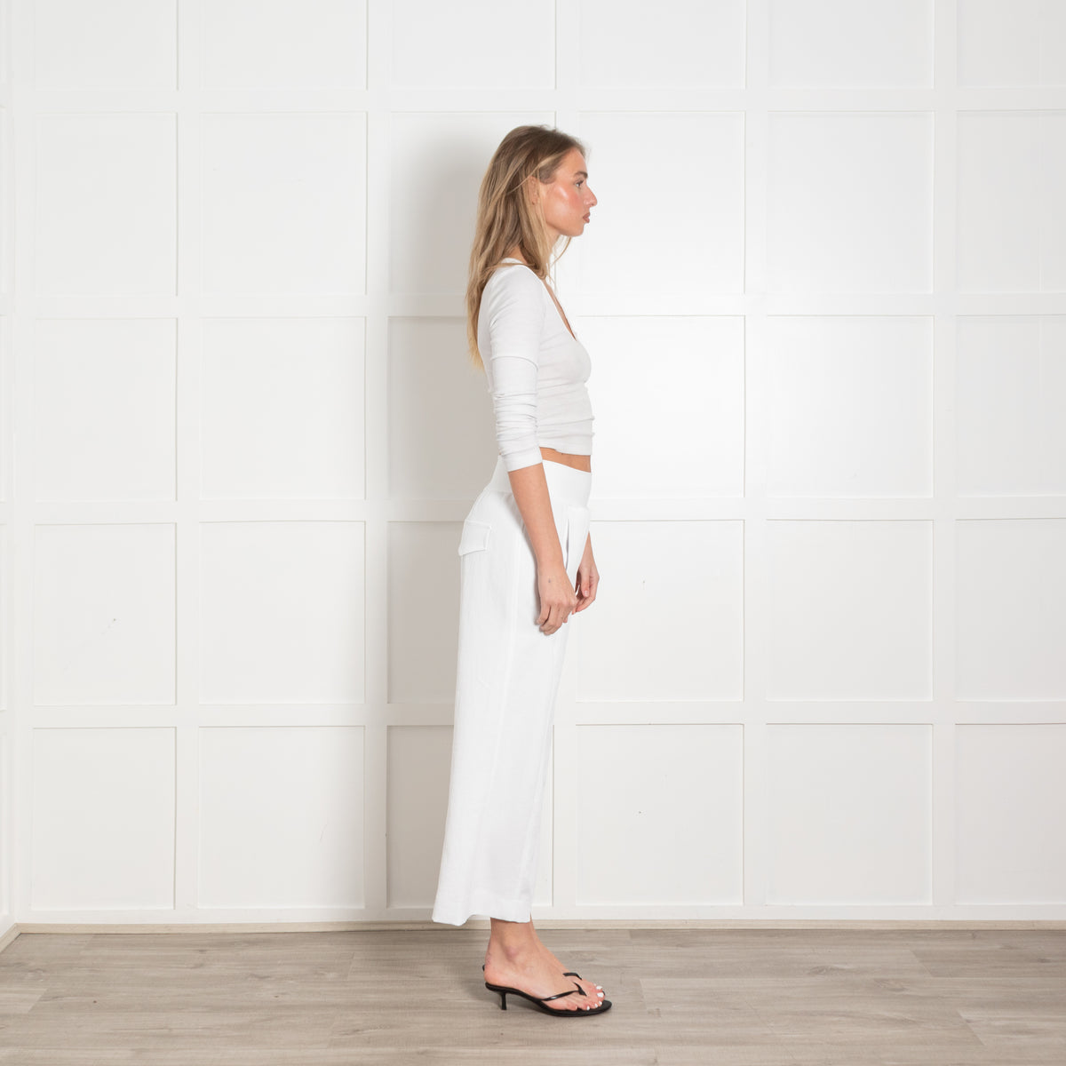 Ania Schierholt White Stretch Knit Trousers