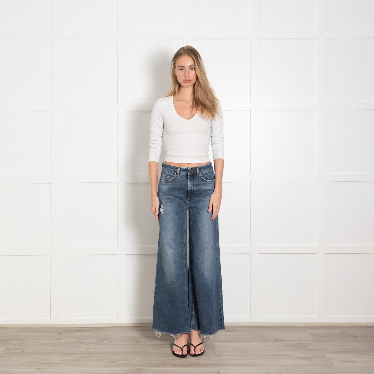 Me + Em Wide Leg Raw Edge Jeans