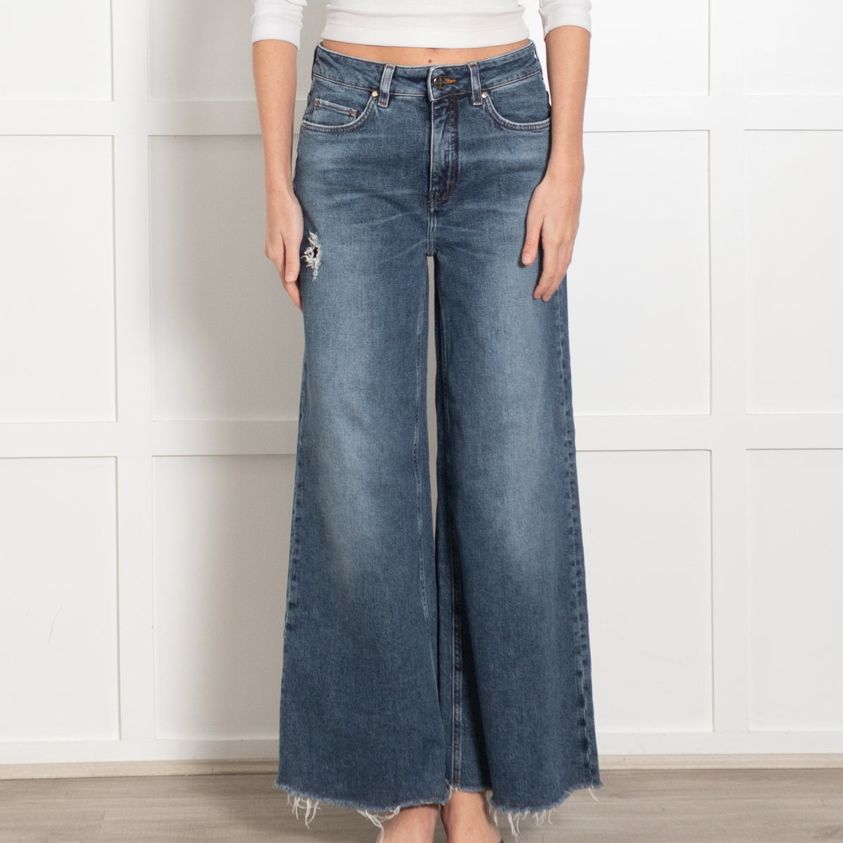 Me + Em Wide Leg Raw Edge Jeans