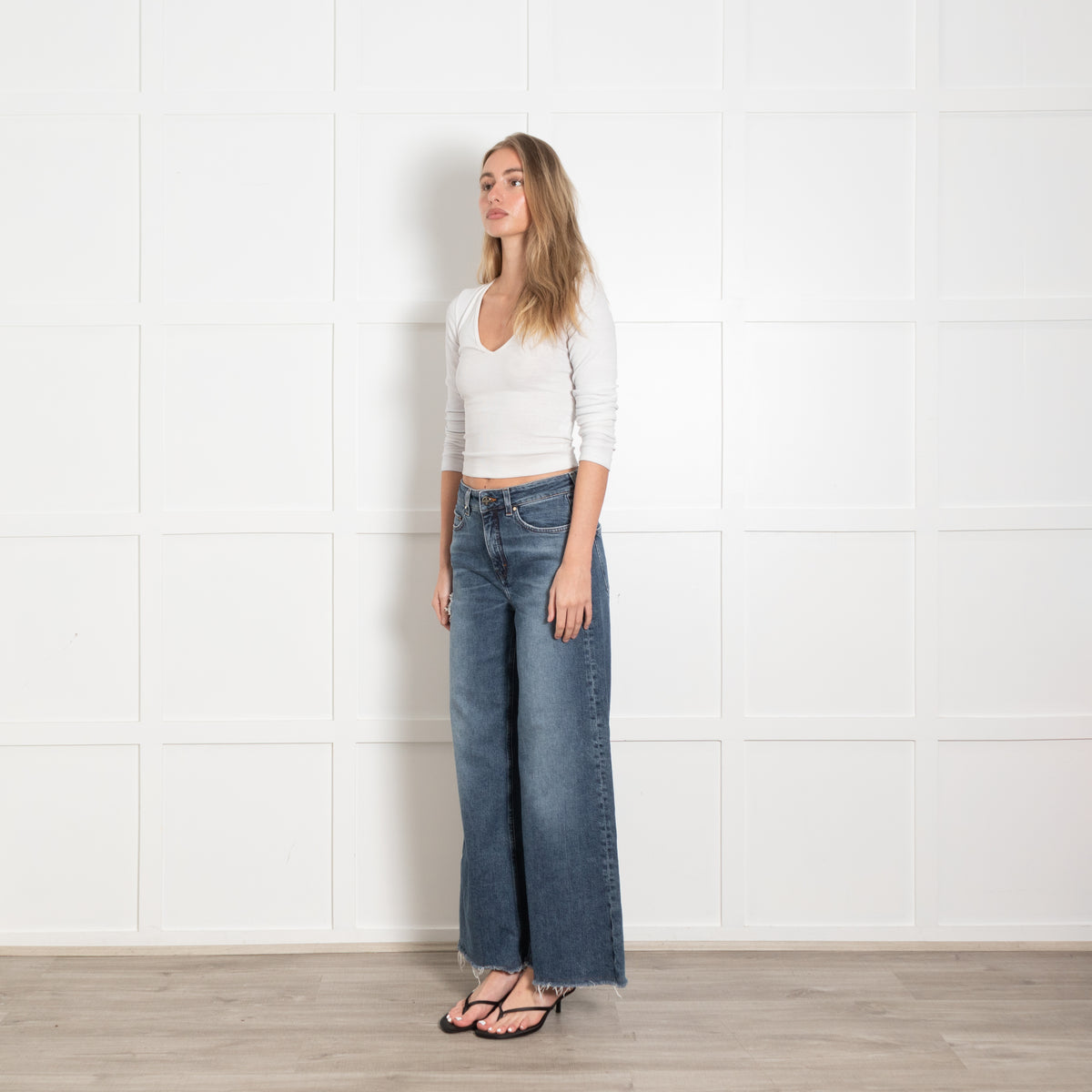 Me + Em Wide Leg Raw Edge Jeans