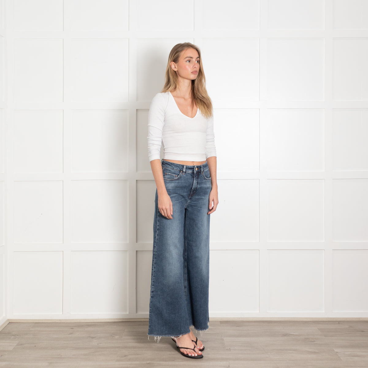 Me + Em Wide Leg Raw Edge Jeans