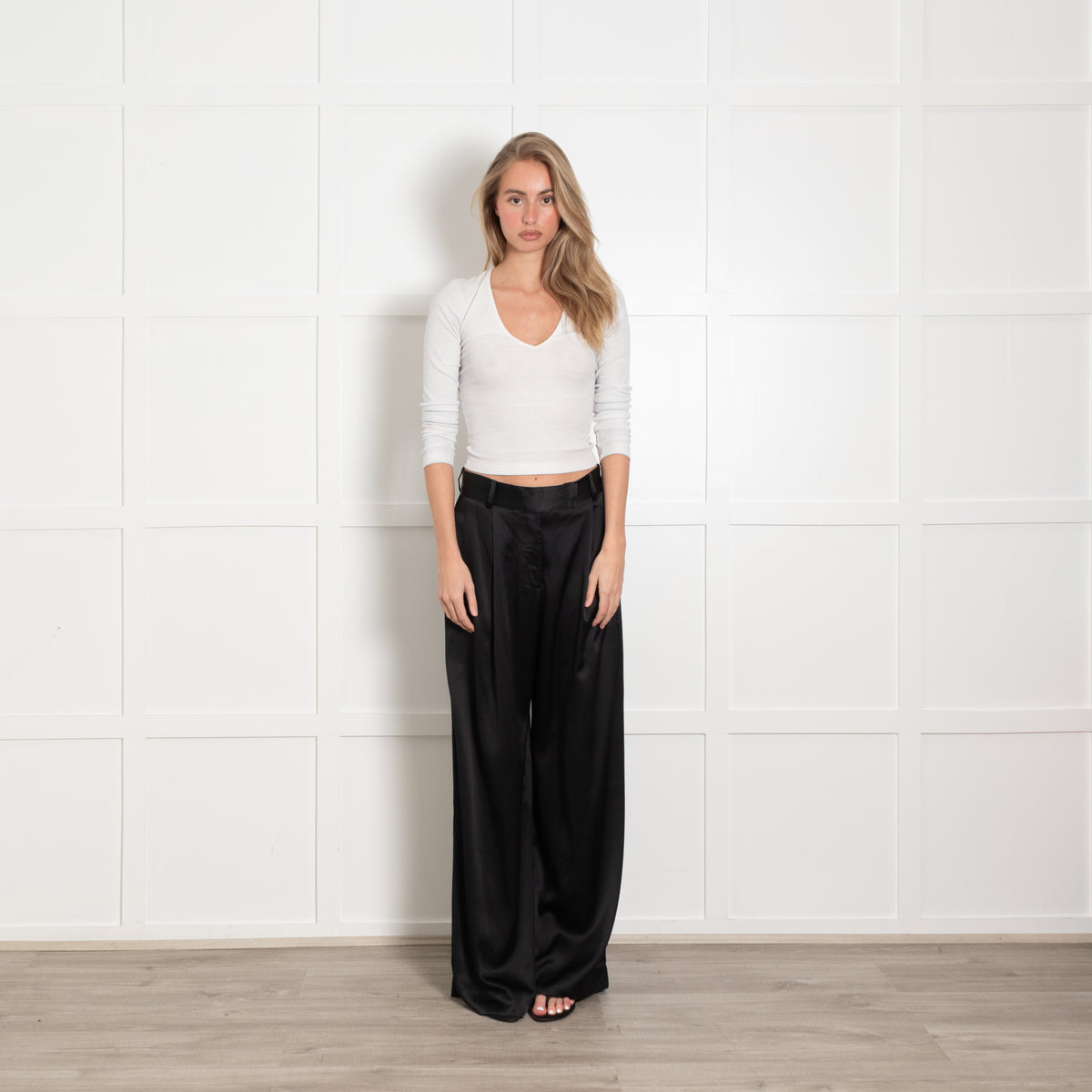 Silk95Five Black Silky Wide Leg Trousers