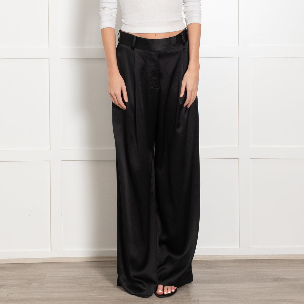 Silk95Five Black Silky Wide Leg Trousers