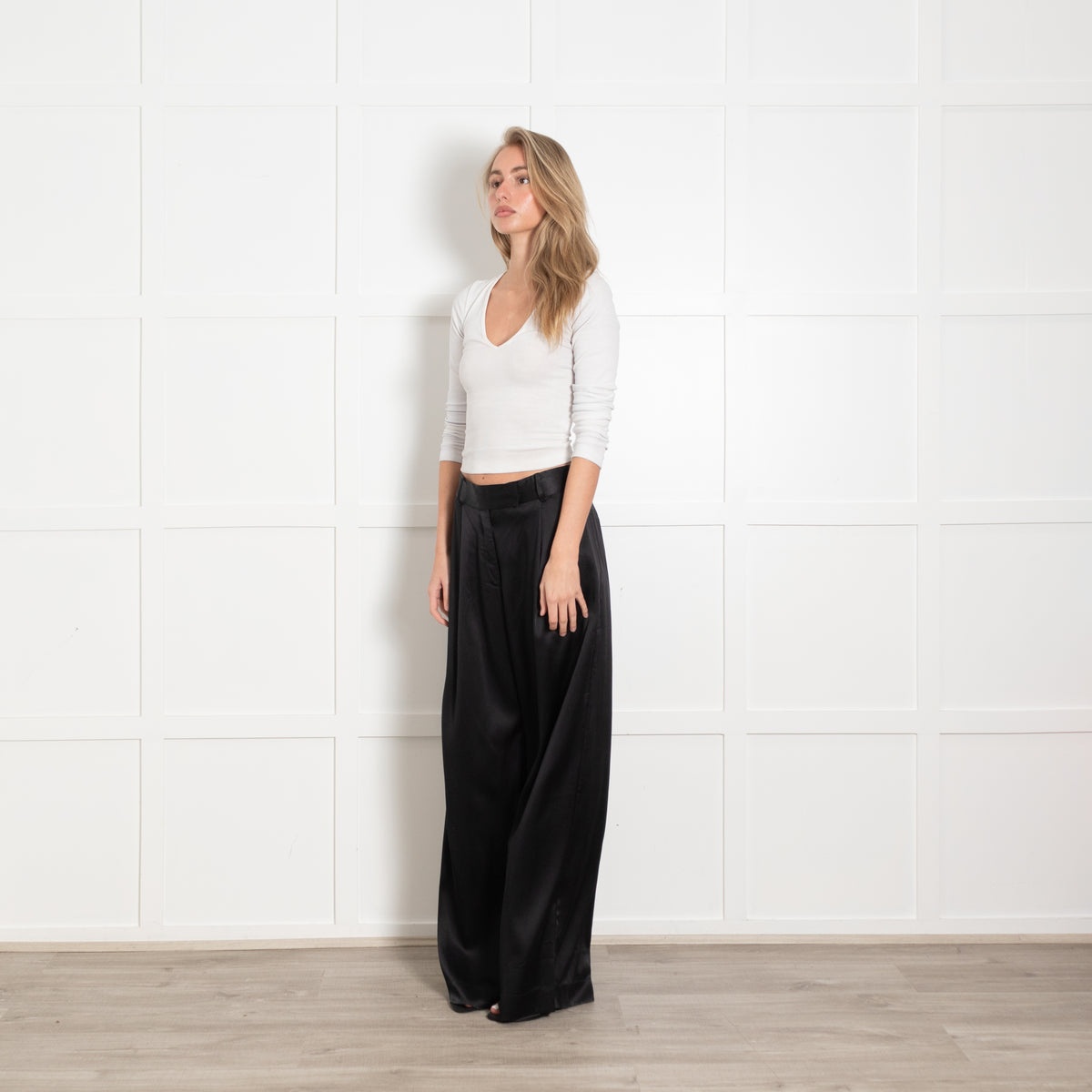 Silk95Five Black Silky Wide Leg Trousers