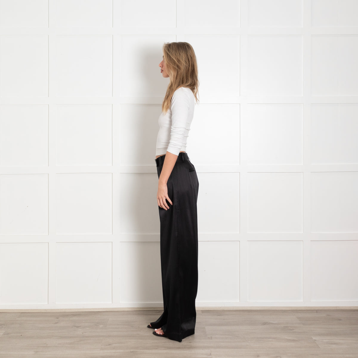 Silk95Five Black Silky Wide Leg Trousers