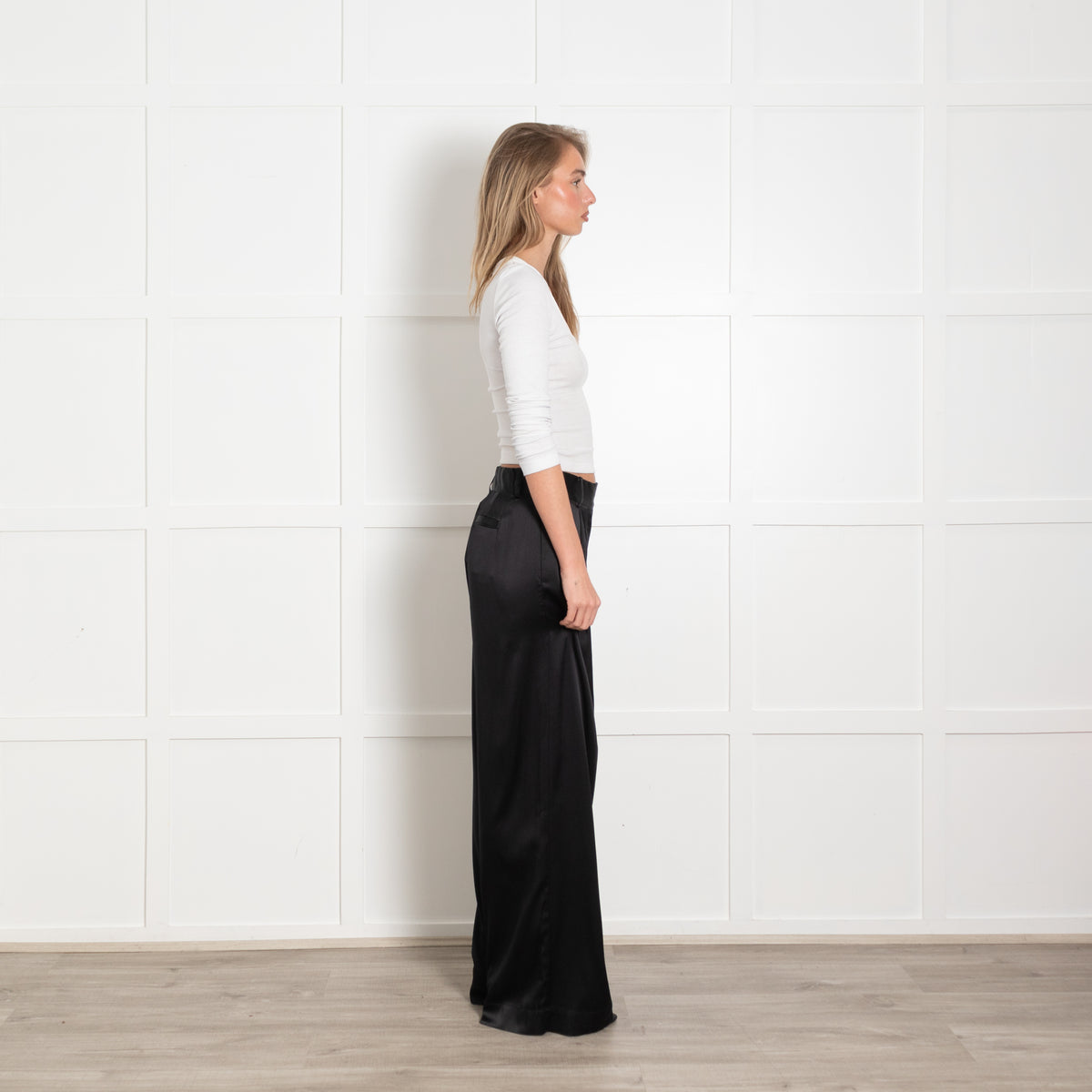 Silk95Five Black Silky Wide Leg Trousers