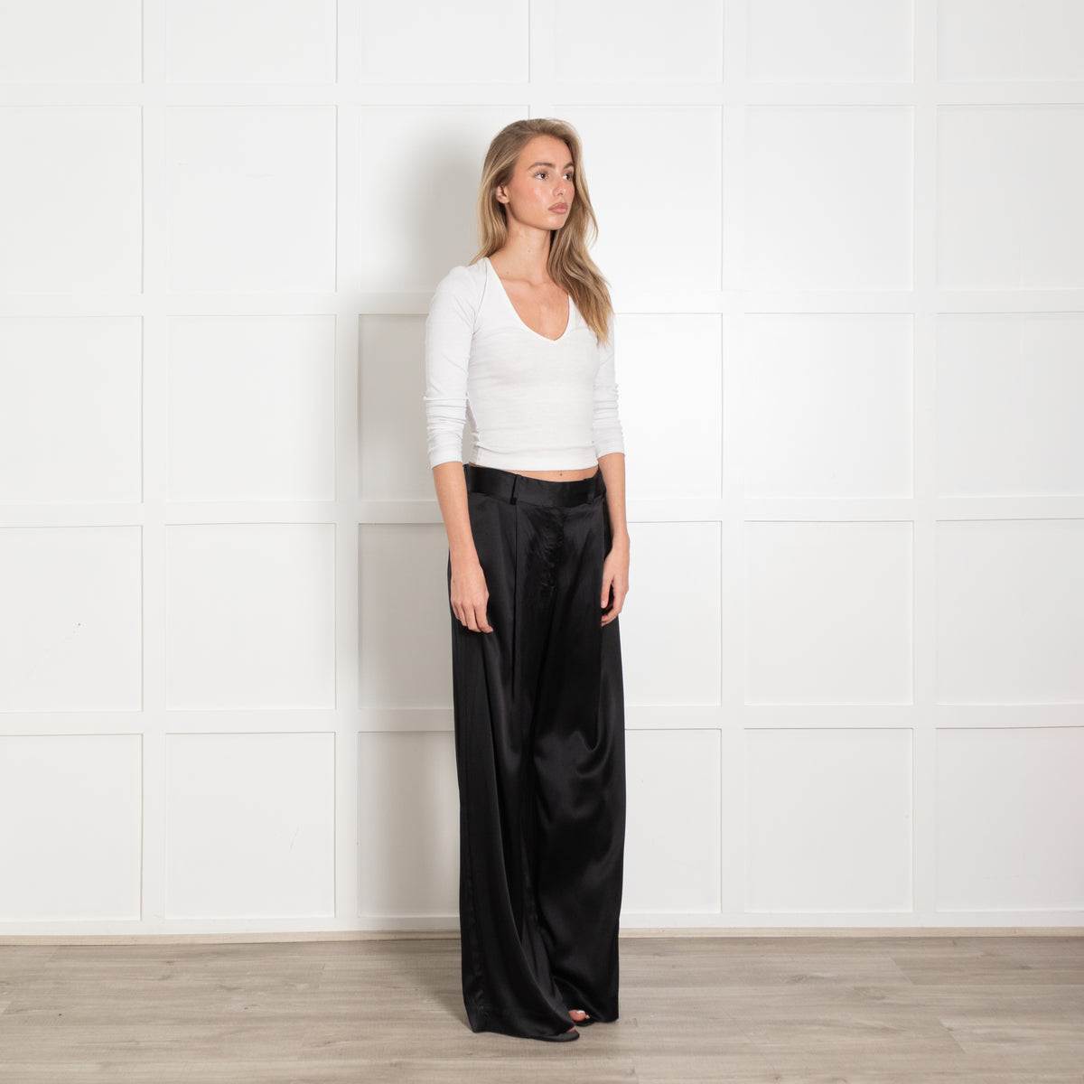 Silk95Five Black Silky Wide Leg Trousers