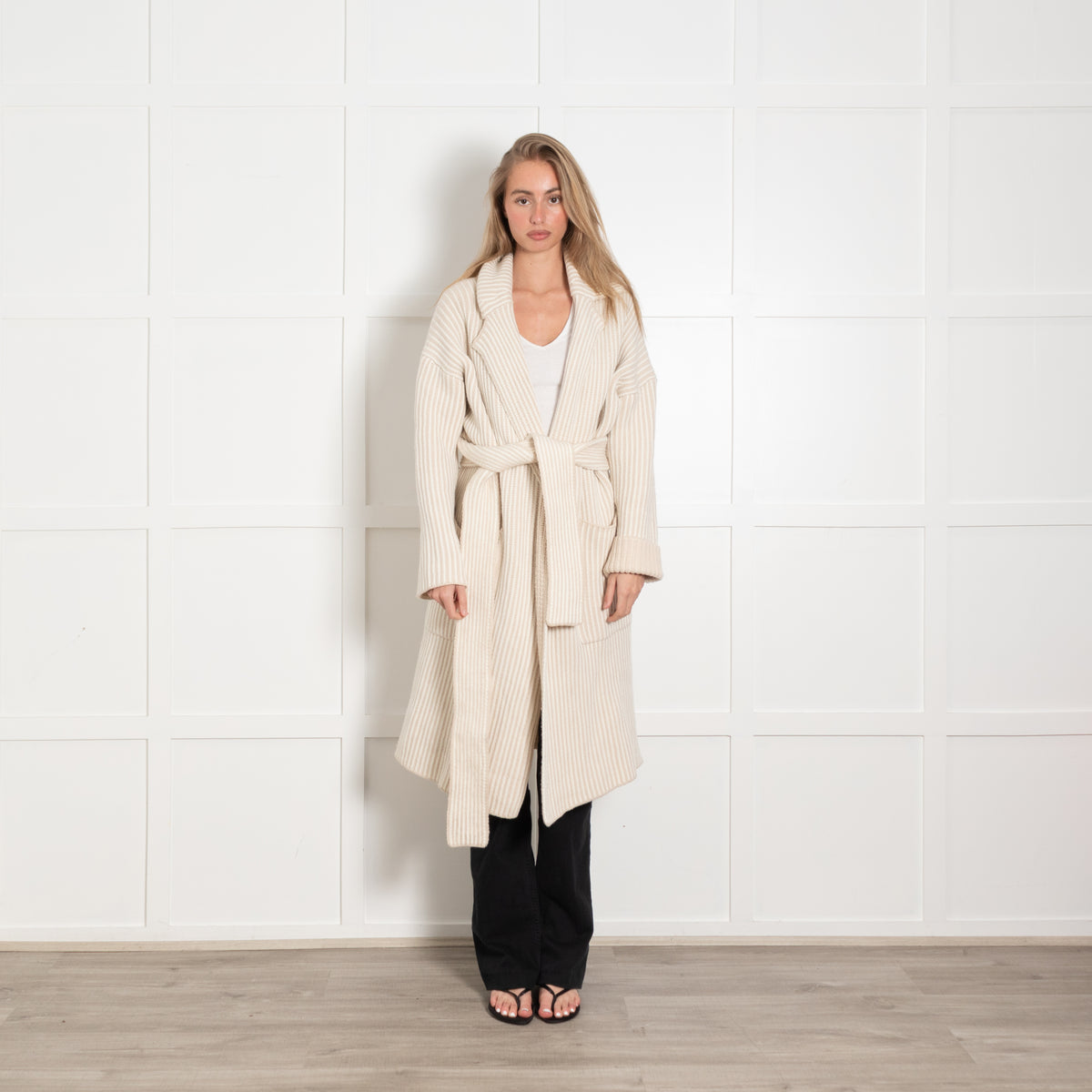 Joseph Ivory Ribbed Cardi/Coat With Belt