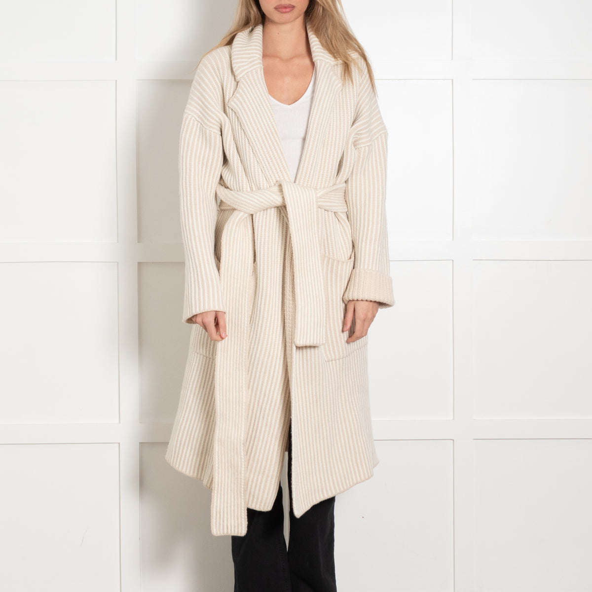 Joseph Ivory Ribbed Cardi/Coat With Belt