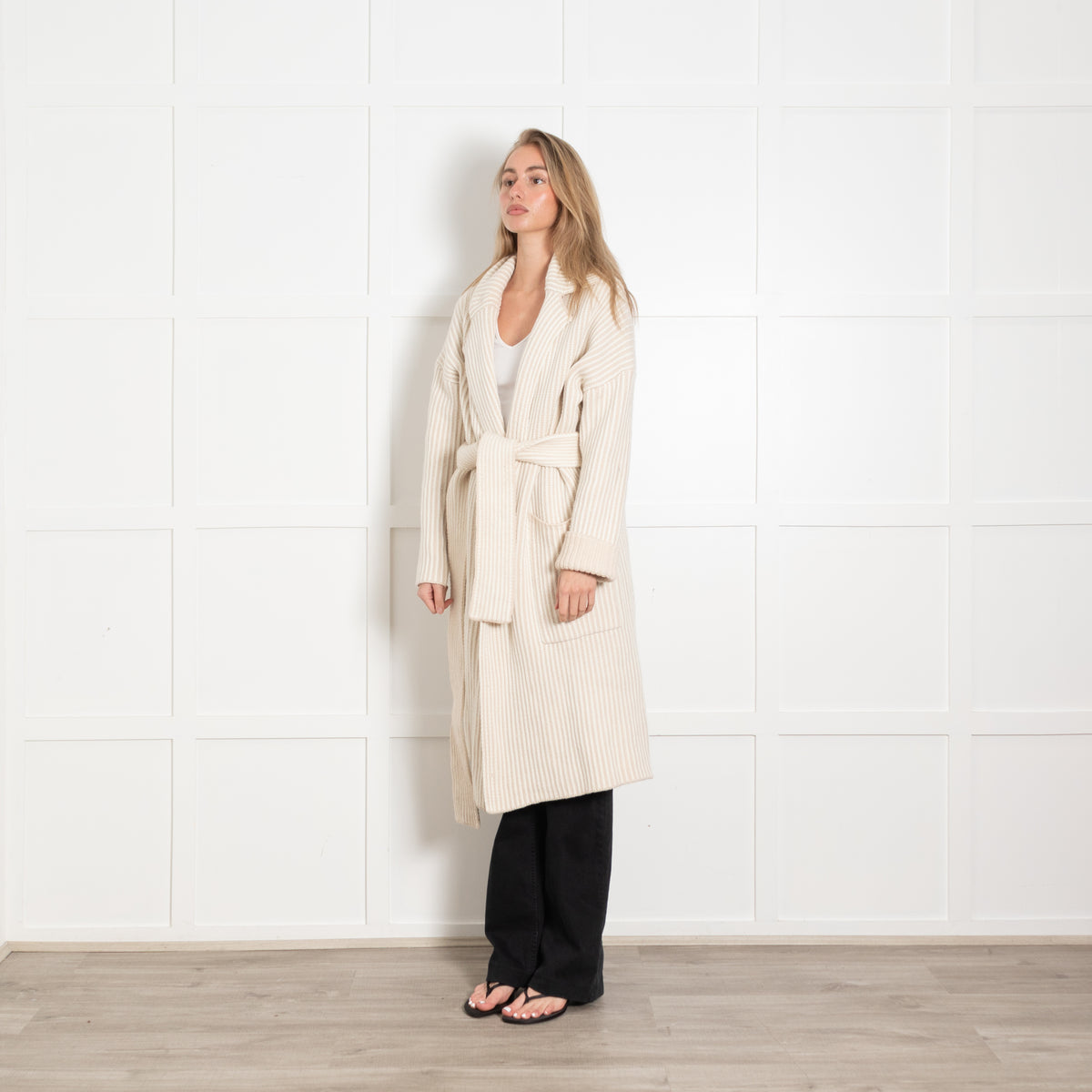 Joseph Ivory Ribbed Cardi/Coat With Belt