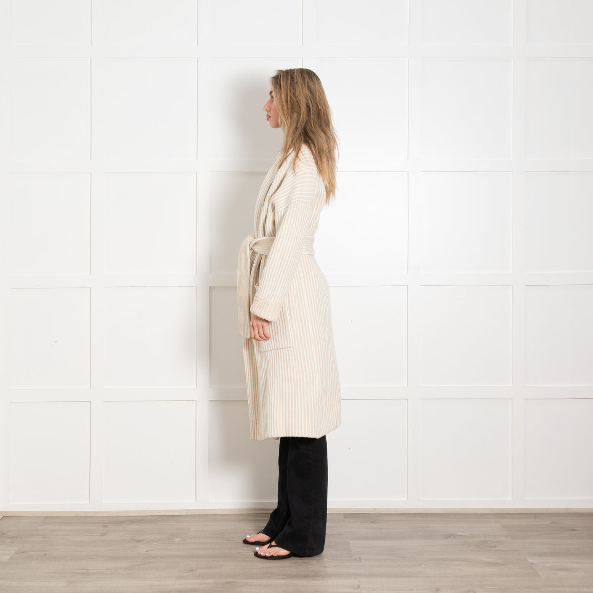 Joseph Ivory Ribbed Cardi/Coat With Belt