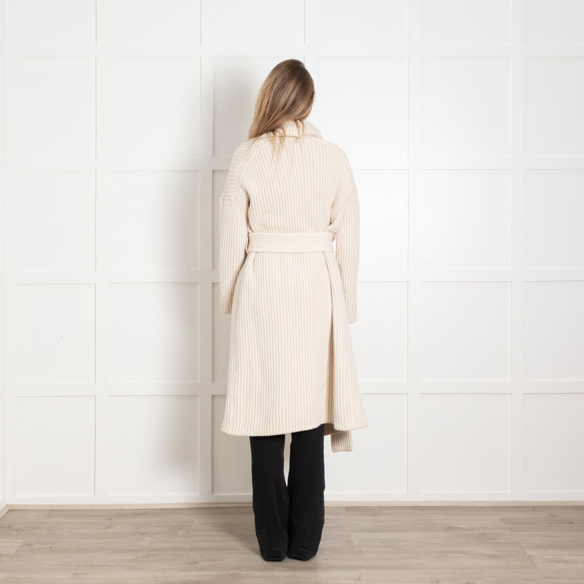 Joseph Ivory Ribbed Cardi/Coat With Belt