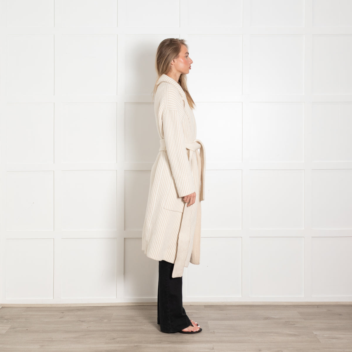 Joseph Ivory Ribbed Cardi/Coat With Belt