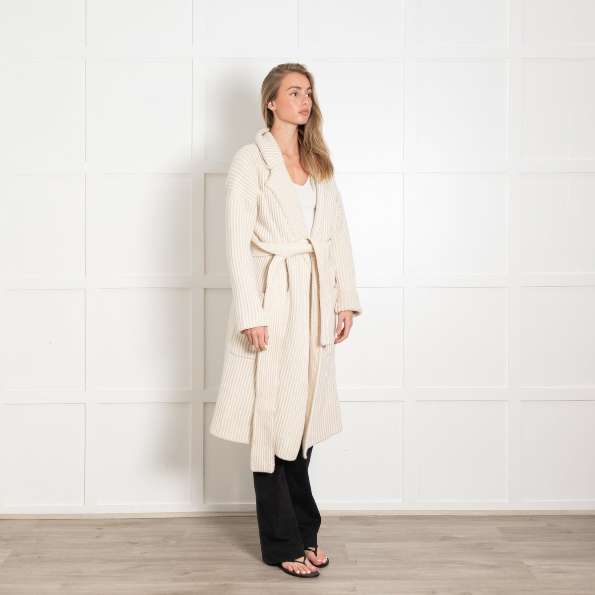 Joseph Ivory Ribbed Cardi/Coat With Belt