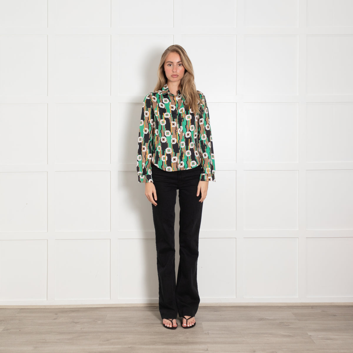 Balenciaga Multicoloured Silk Geometric Pattern Silk Blouse